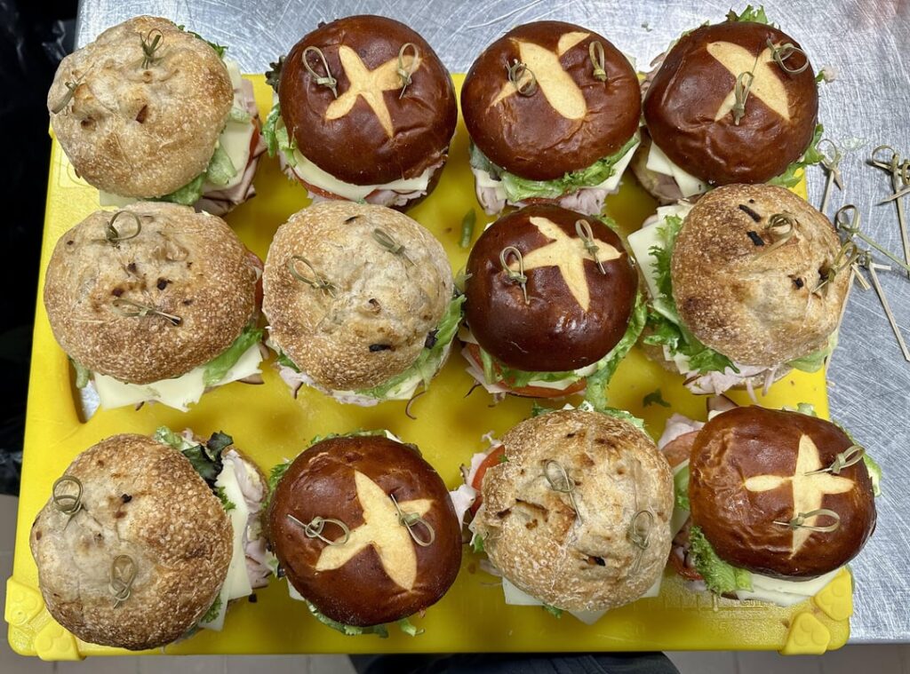 Turkey and Swiss with kewpie mayo, lettuce and tomatoes.