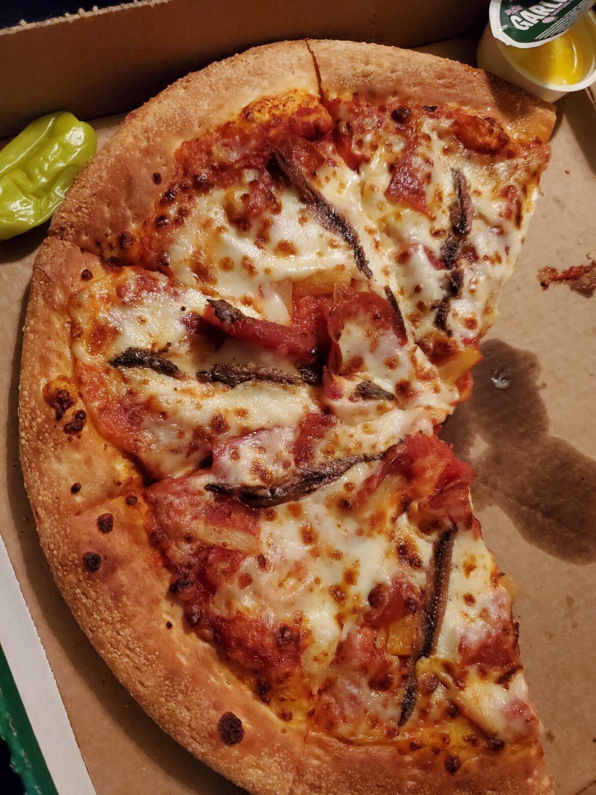 Just good old anchovie and pineapple + pepperoni (more of a misdemeanor)