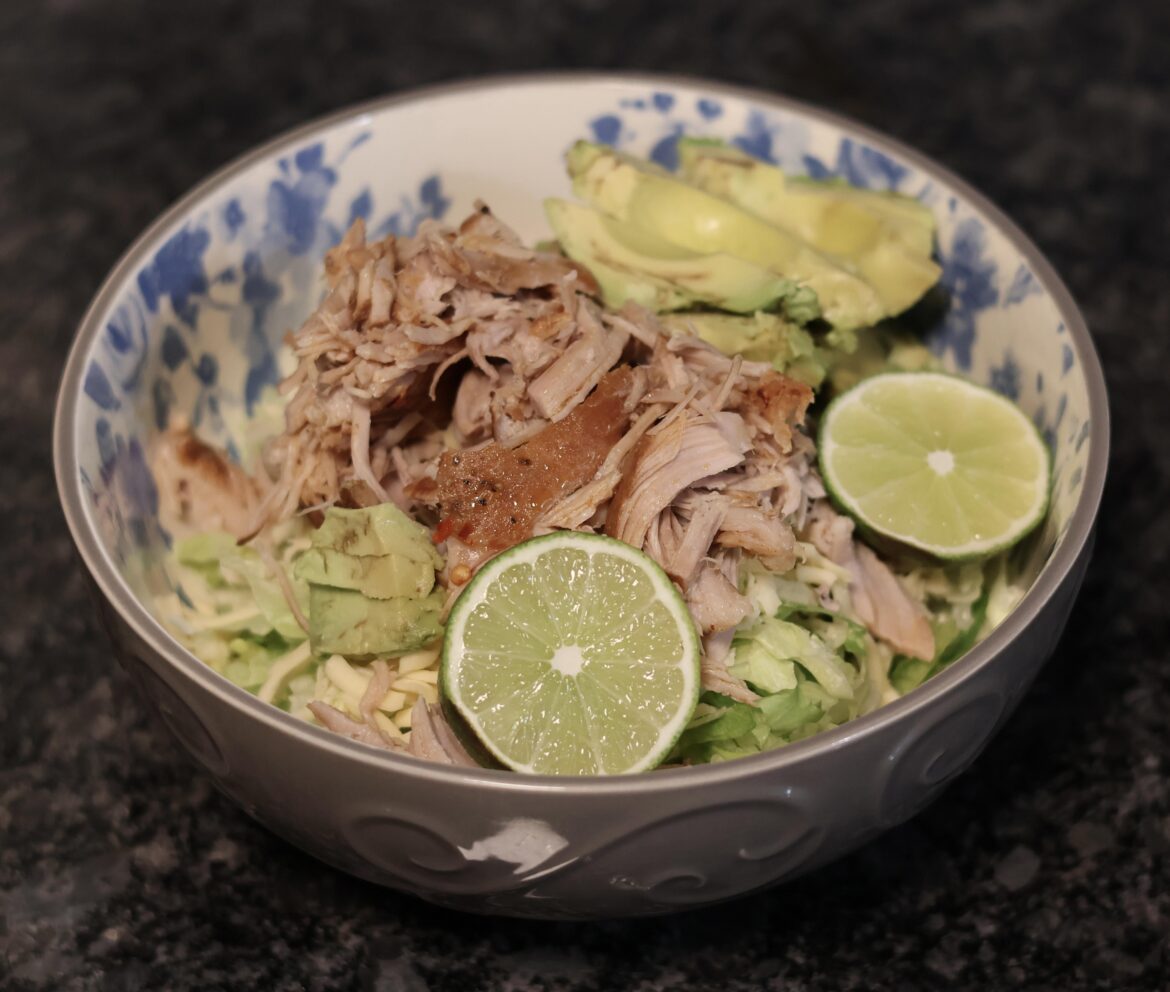 Spicy pork roast fiesta lime avocado salad