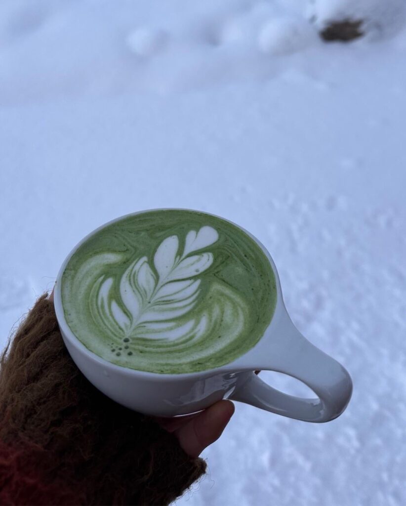 Almond milk matcha pour