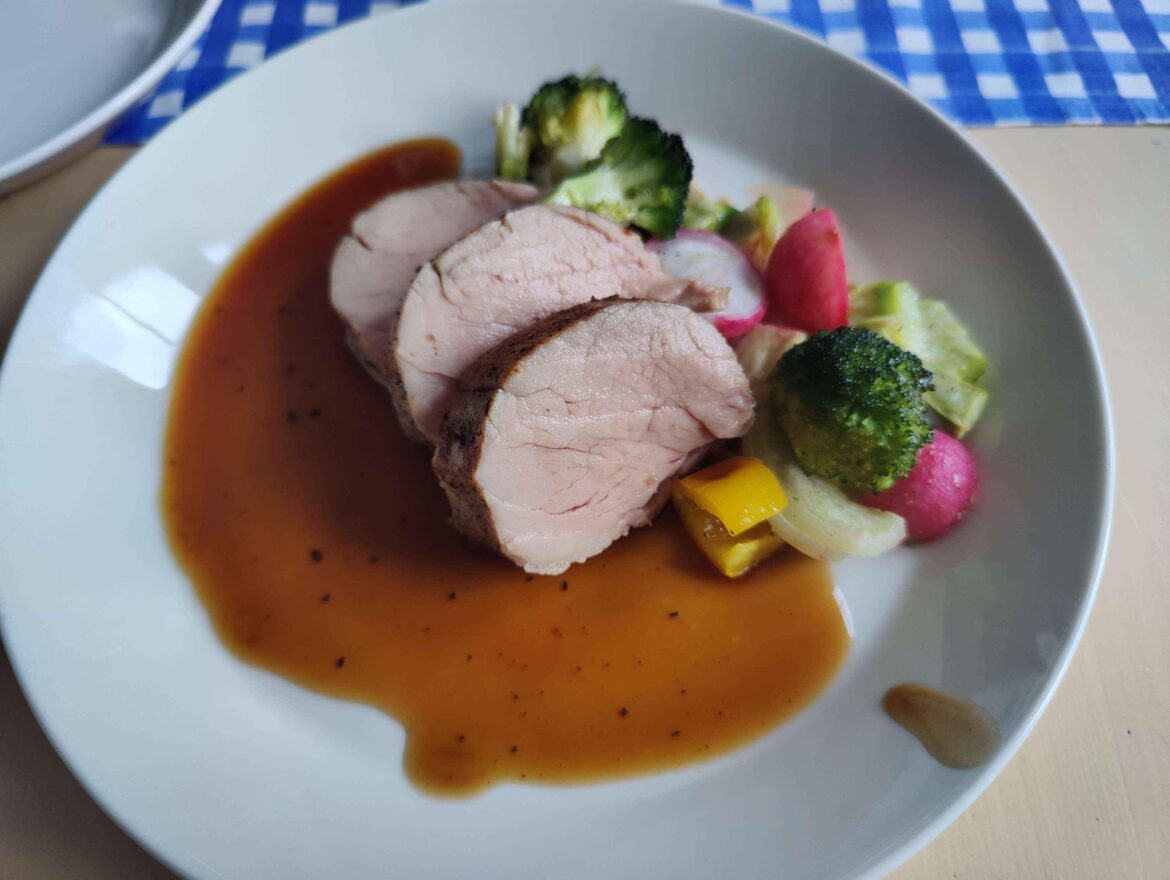 Pork tenderloin and oven roasted vegetables. 62c