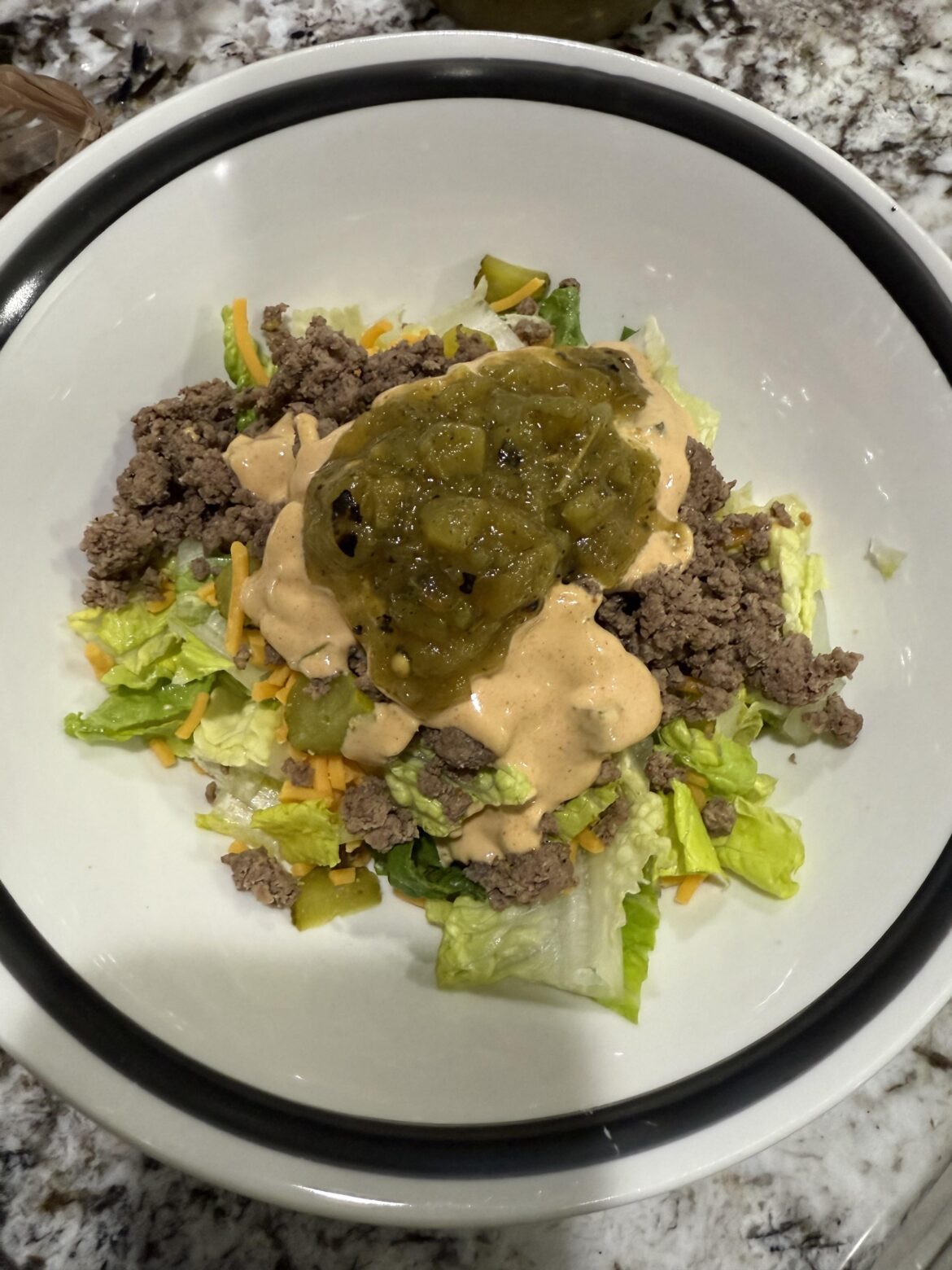 Big Mac Salad w/ Green Chili (not my recipe)