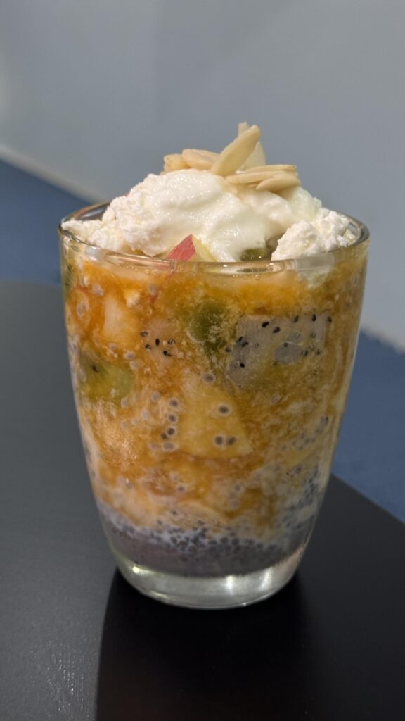 I tried a new version of chia pudding, and I think I like this one even more! All the ingredients and approximate calories are in the last photo. Looks like my dog approved too—he almost stole my breakfast!