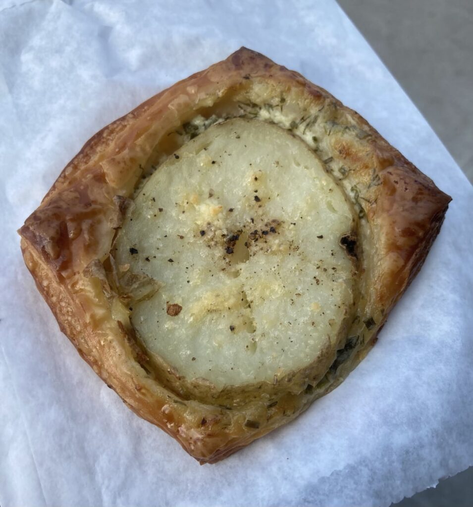 Morning treats: potato-ranch danish at Welcome Home, sausage-chive focaccia at Radio Bakery