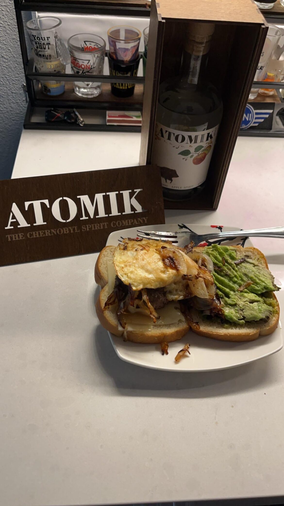 A random burger paired with vodka made with ingredients from the Chernobyl Exclusion Zone