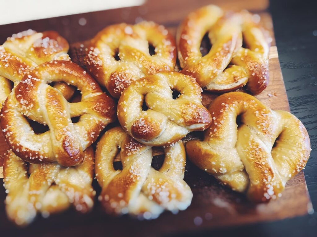Warm and salty pretzels on a winter day