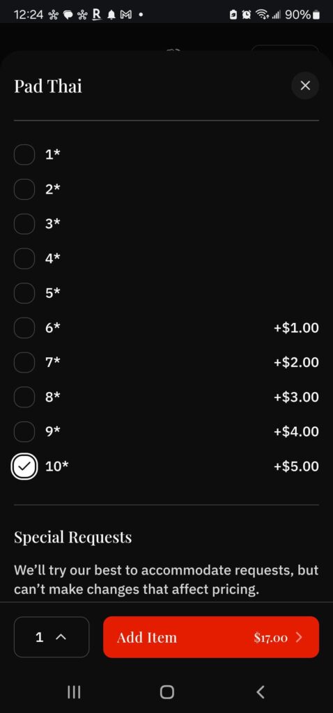 For an extra $5, my local Thai restaurant goes up to 10 star spicy