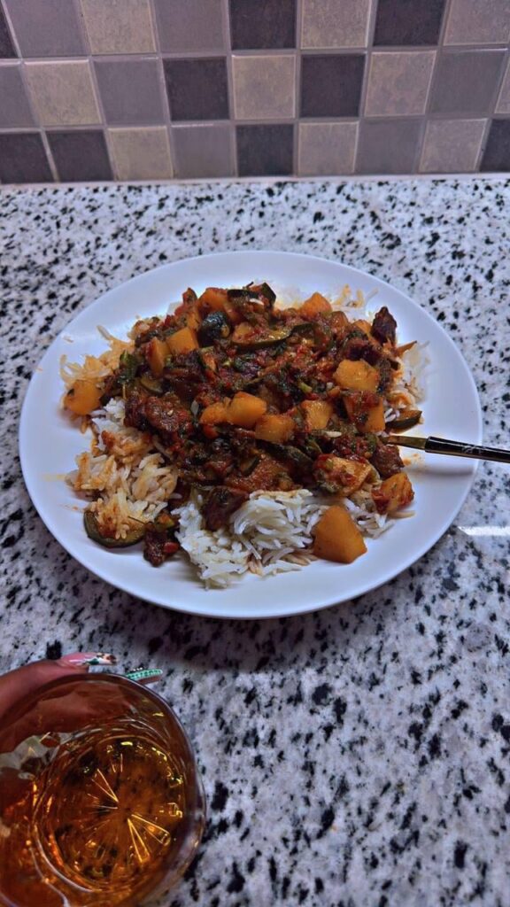 Spicy Beef and rice with potatoes,so delicious and spicy I loved it