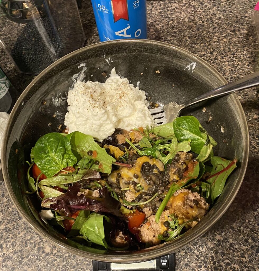 800 cals 87g protein (including the michelob)