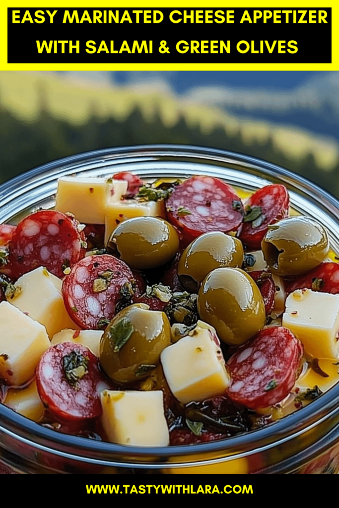 Easy Marinated Cheese Appetizer with Salami & Green Olives 🧀🥗