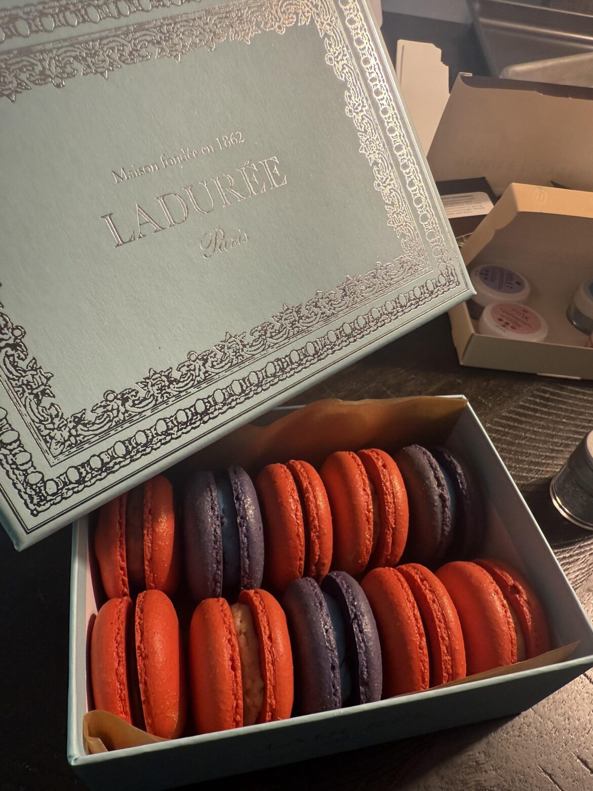 Using my leftover Lauderee box for my macarons 🙄