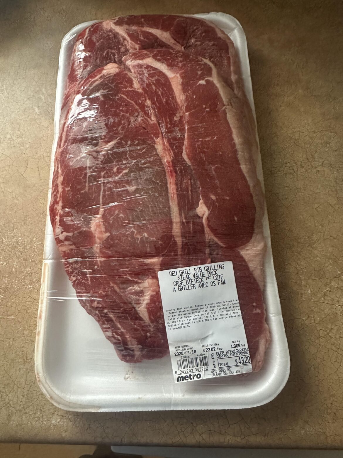 The biggest rib streaks I’d ever seen. Had to pick them up at the local grocery.