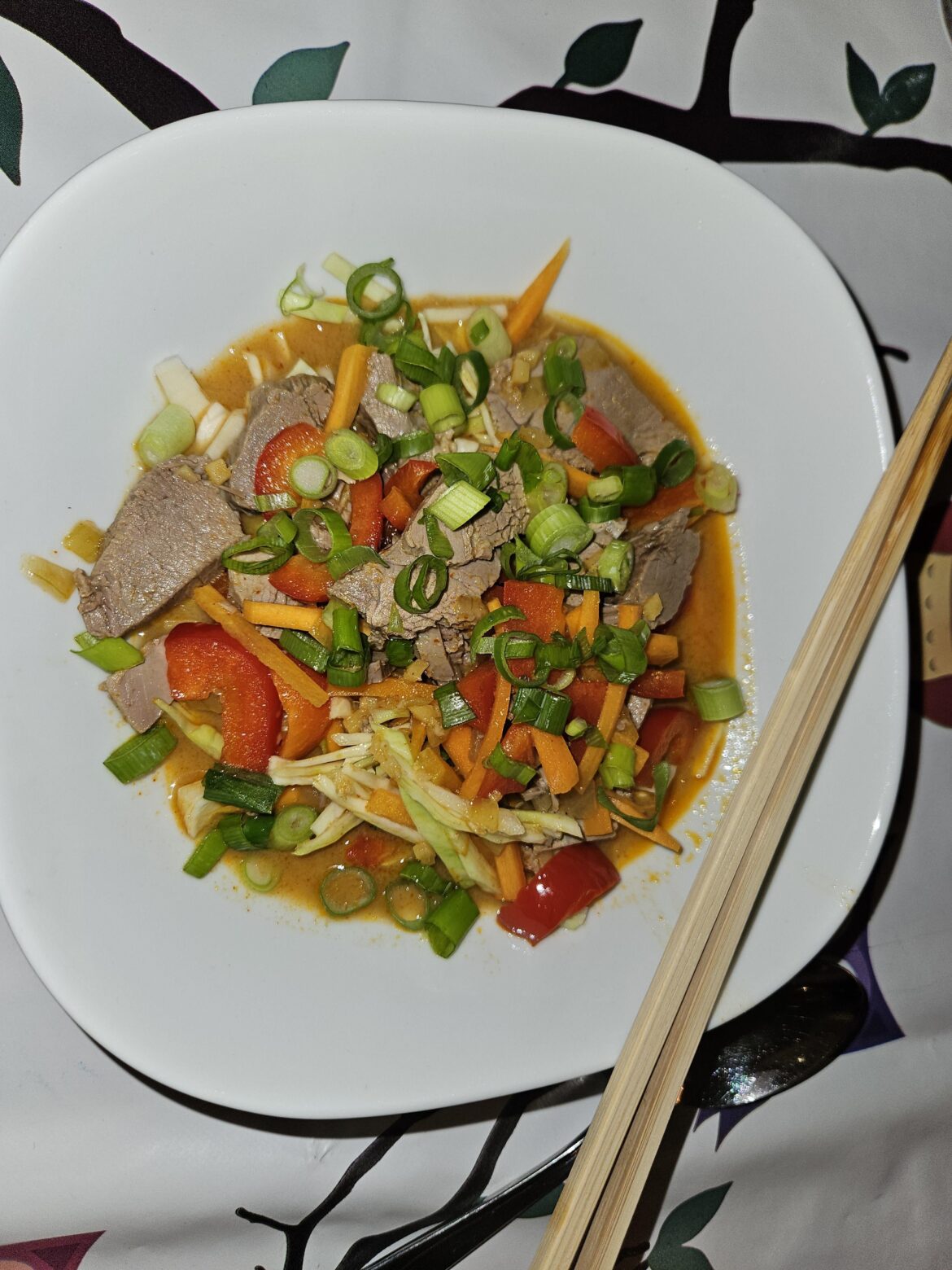 Duck and vegetables in red curry