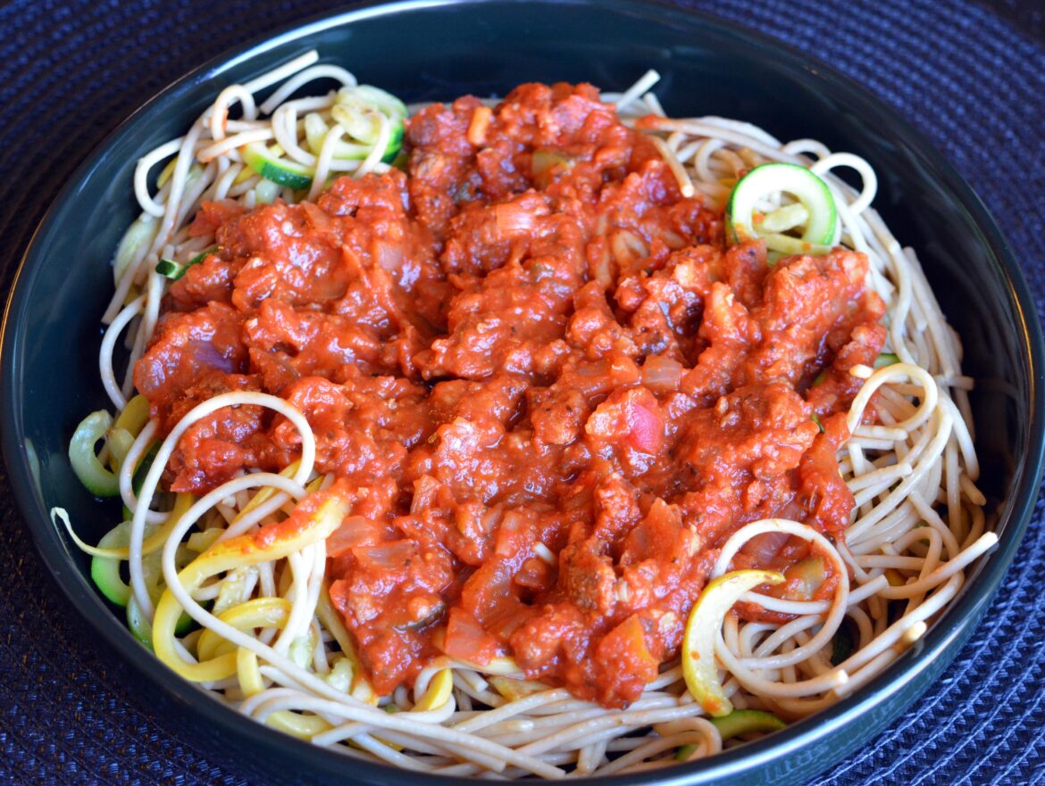 374 cal, 40 grams protein. Made spaghetti with high protein, low cal noodles that I volumized with zoodles.