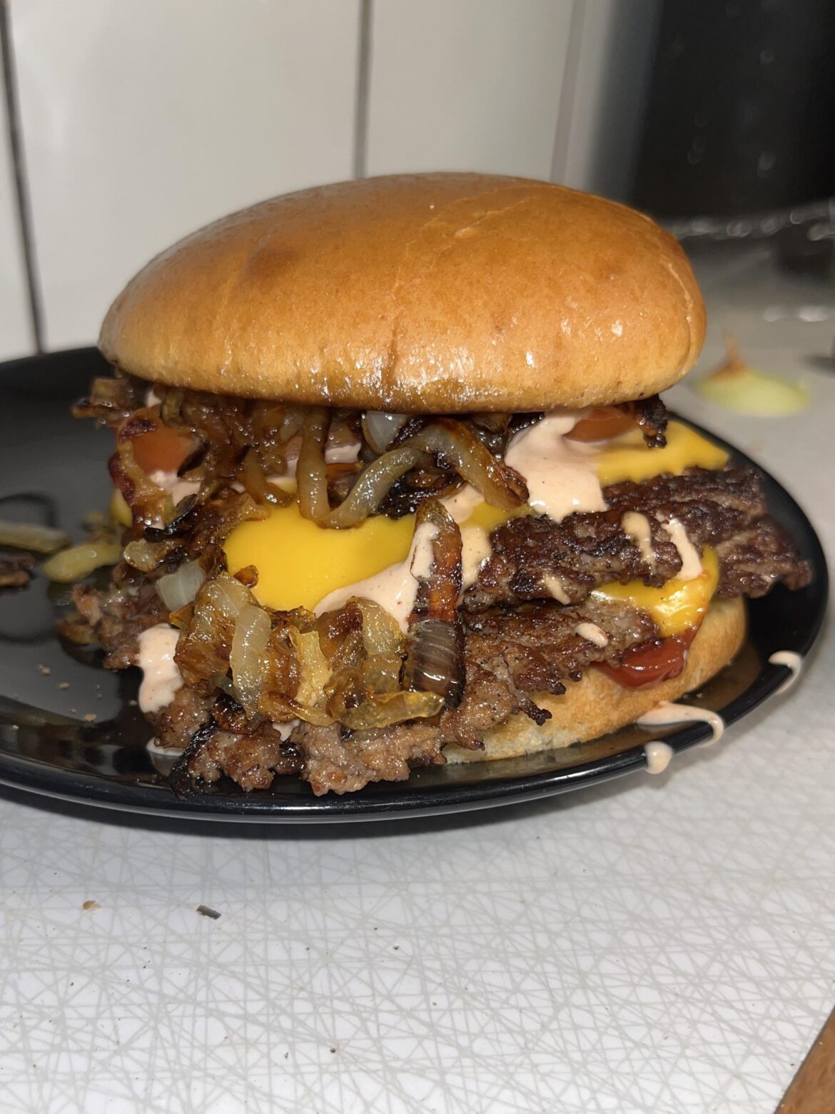 my bf made dope smashed burgers last night