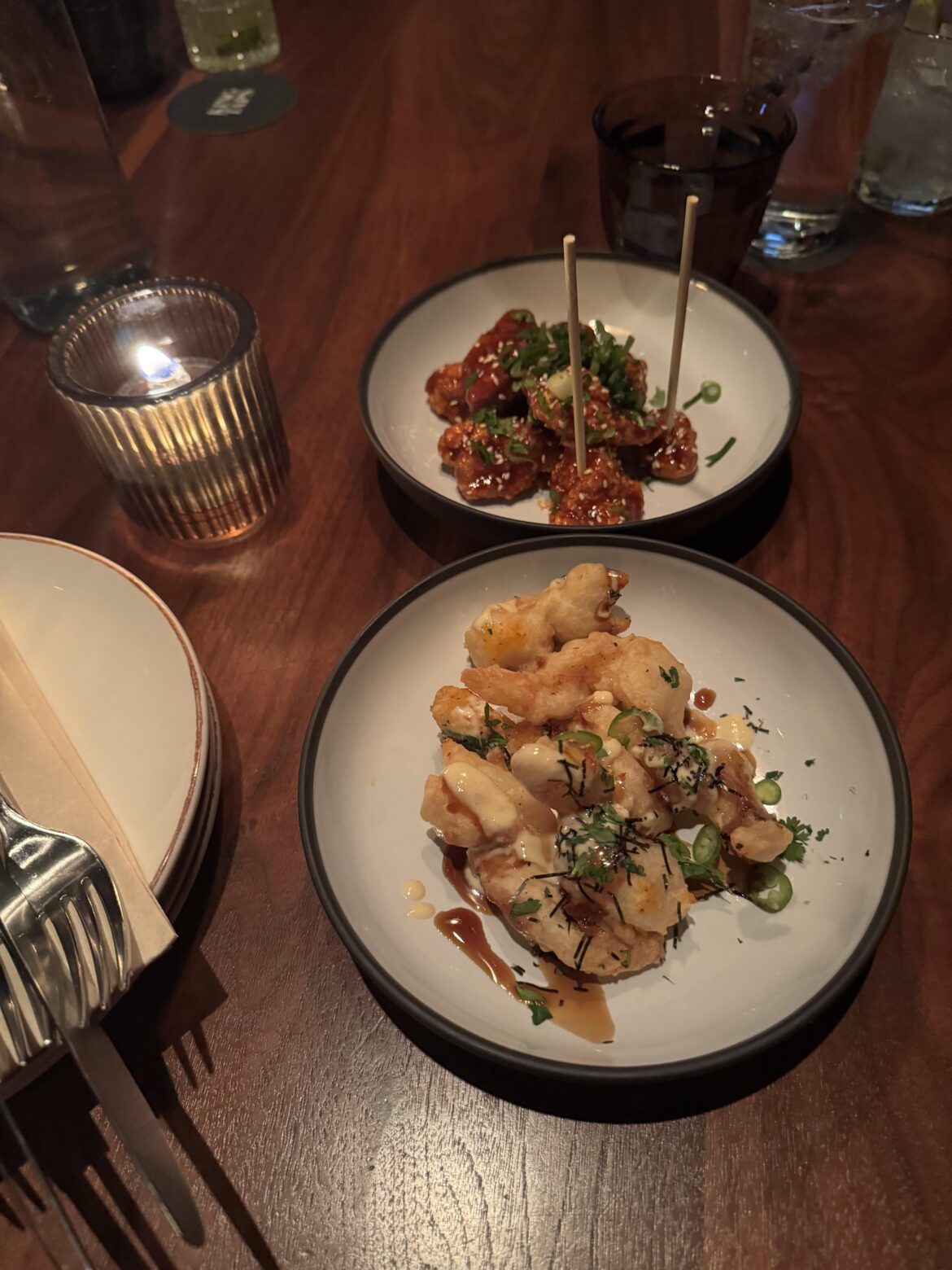 Korean fried chicken and bang bang shrimp at King Taps in Toronto