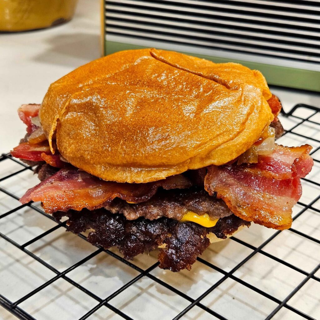 Bacon double cheeseburger with grilled onion