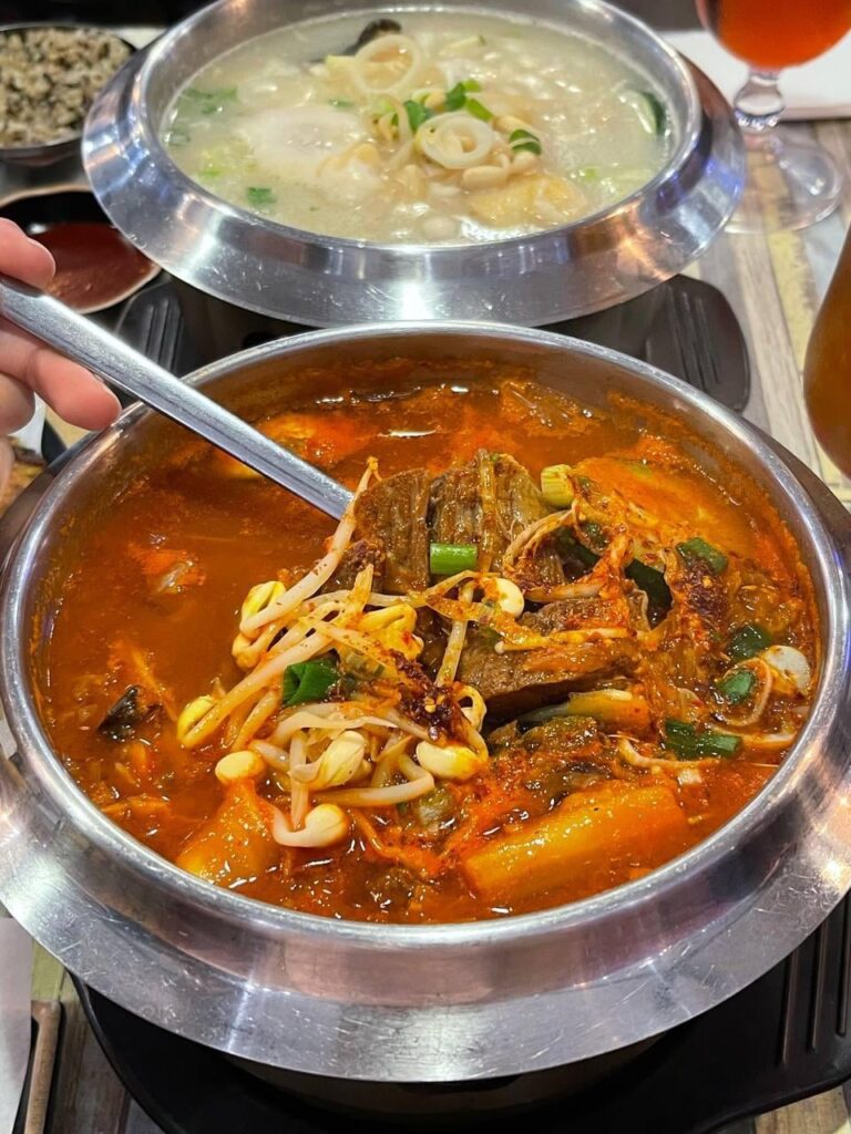 Braised Beef Kimchi Jjigae, Salmon Soon Dubu, Seafood Pancake, Mandu and Kimgaru Rice