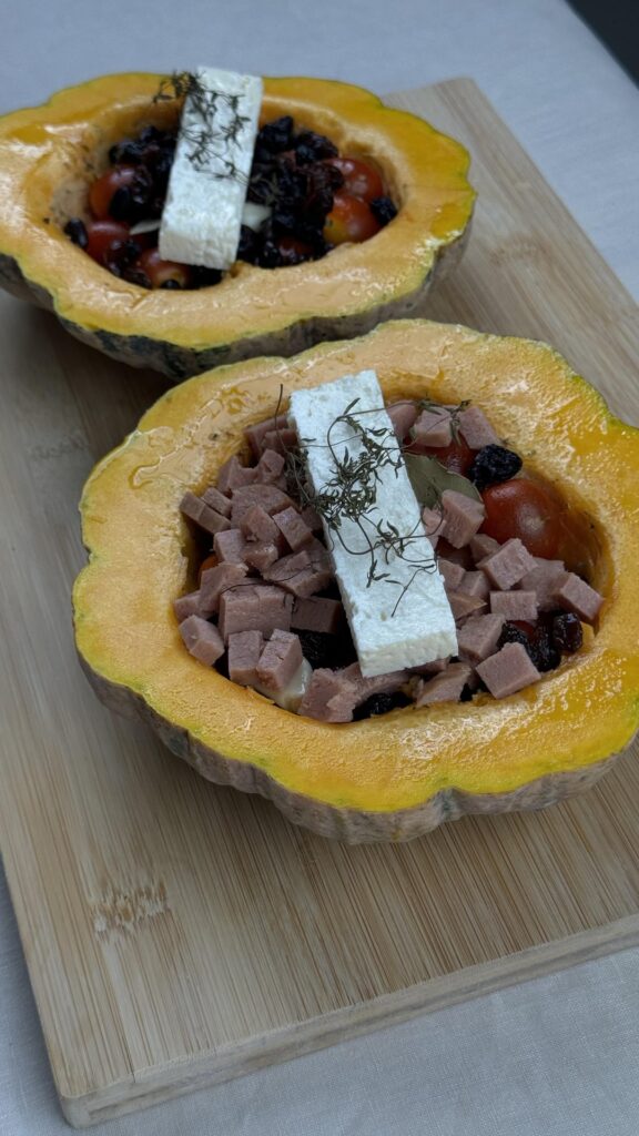 Baked turkey sausage inside a pumpkin, and it turned out so good! The flavors go really well together. One serving is 340 calorie. Anyone else into pumpkin? How do you usually cook it?