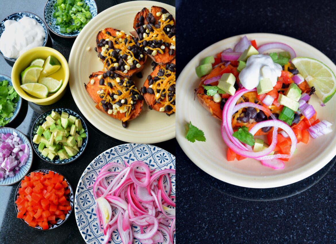 Made loaded taco inspired sweet potatoes for snacking. ~ 232 cal ea