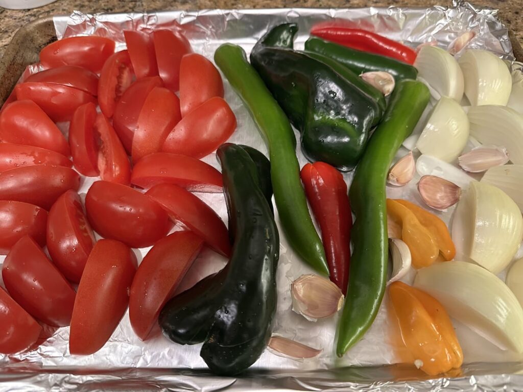 My first roast tomatoes and chili salsa