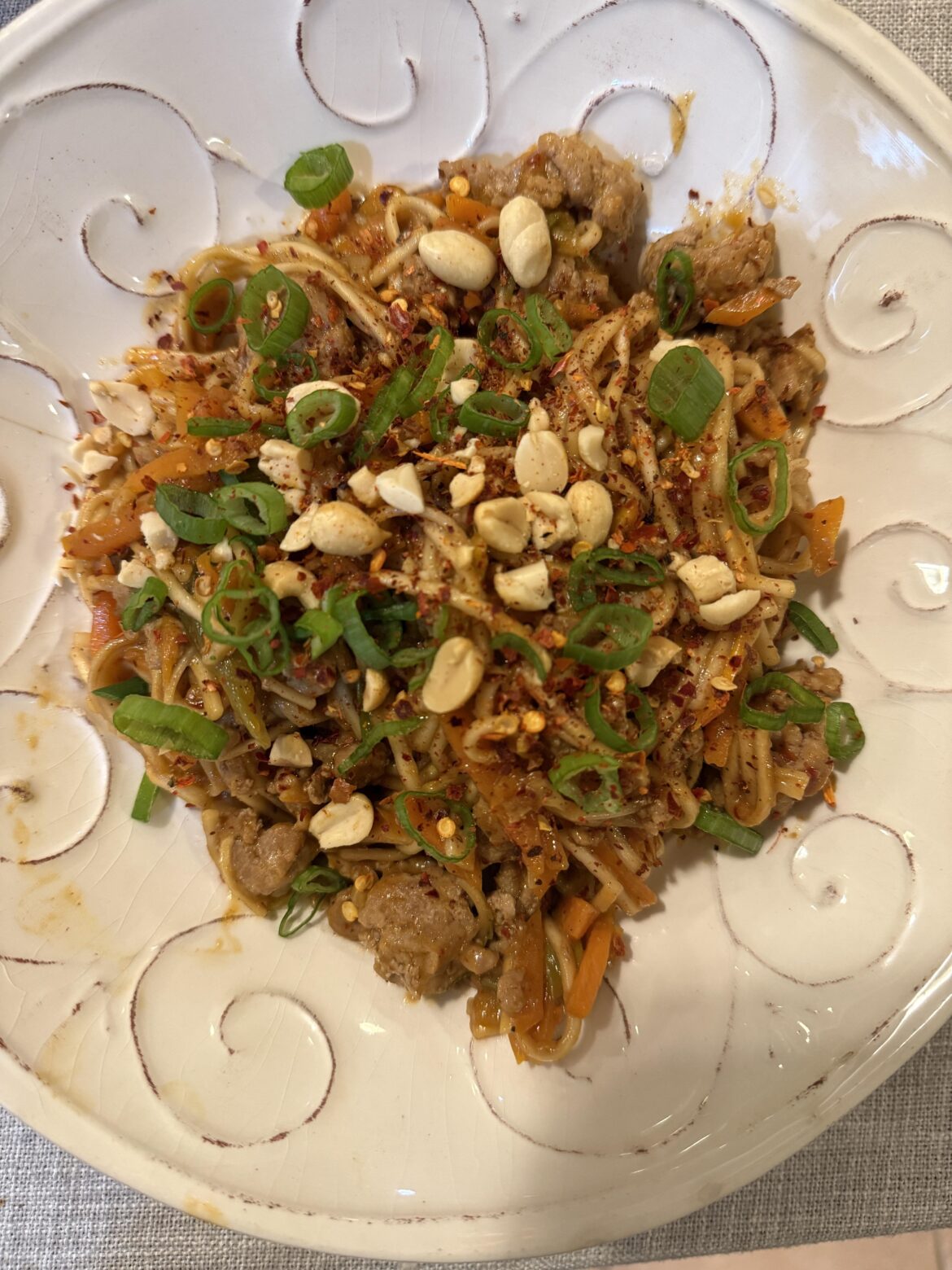 Szechuan pork noodle stir-fry