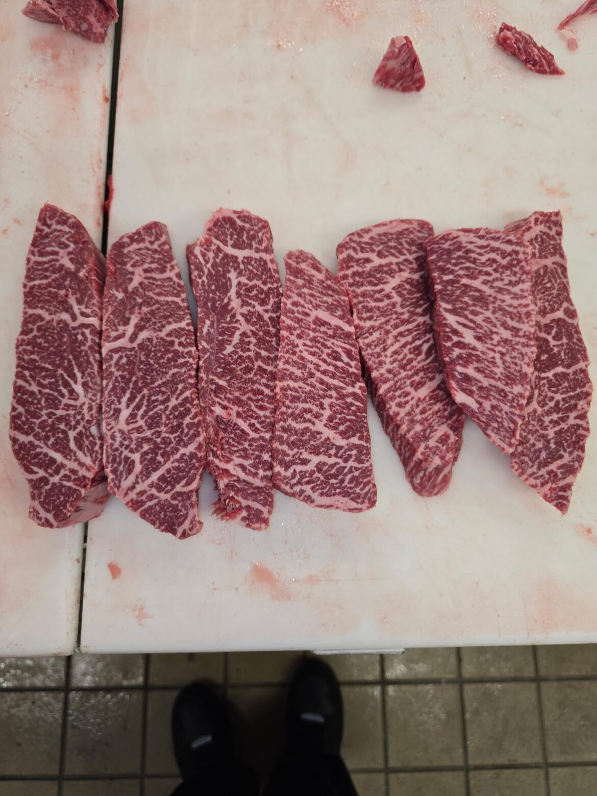 Best part of being in meat department is getting first dibs on steaks.