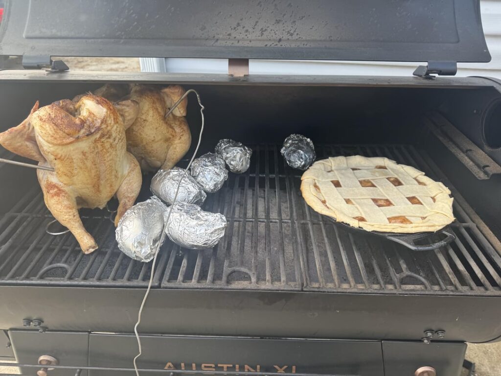 Main coarse, sides, and dessert on the Austin XL