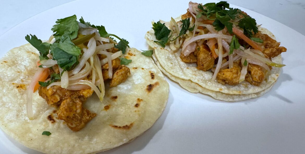 Chicken Tacos with Sweet & Spicy Picked Slaw [Homemade]