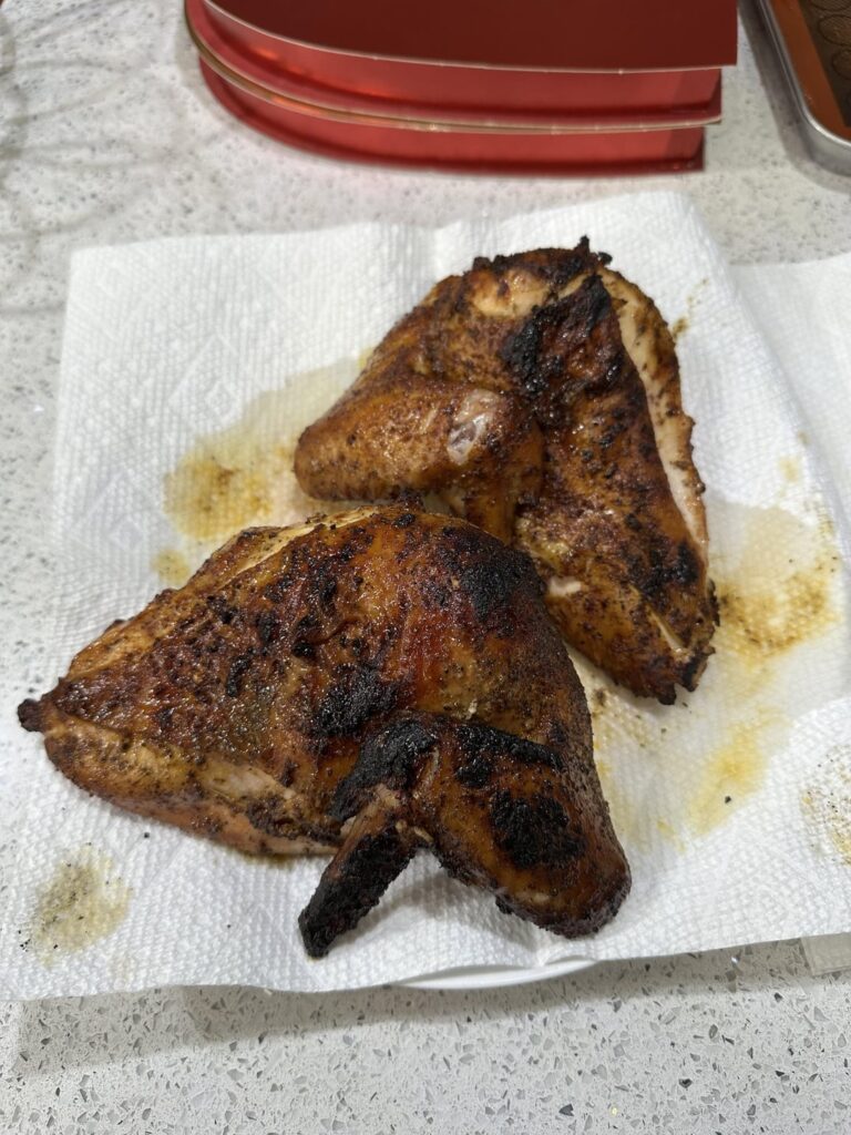 Tried my hand at quartering and grilling a whole chicken for the first time!