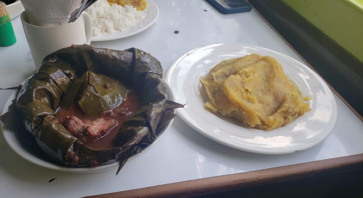Traditional Ugandan Matoke Food with Stew.