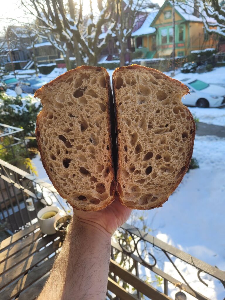First time using einkorn (30%) and one of my most open crumbs to date! First time using einkorn (30%) and one of my most open crumbs to date!