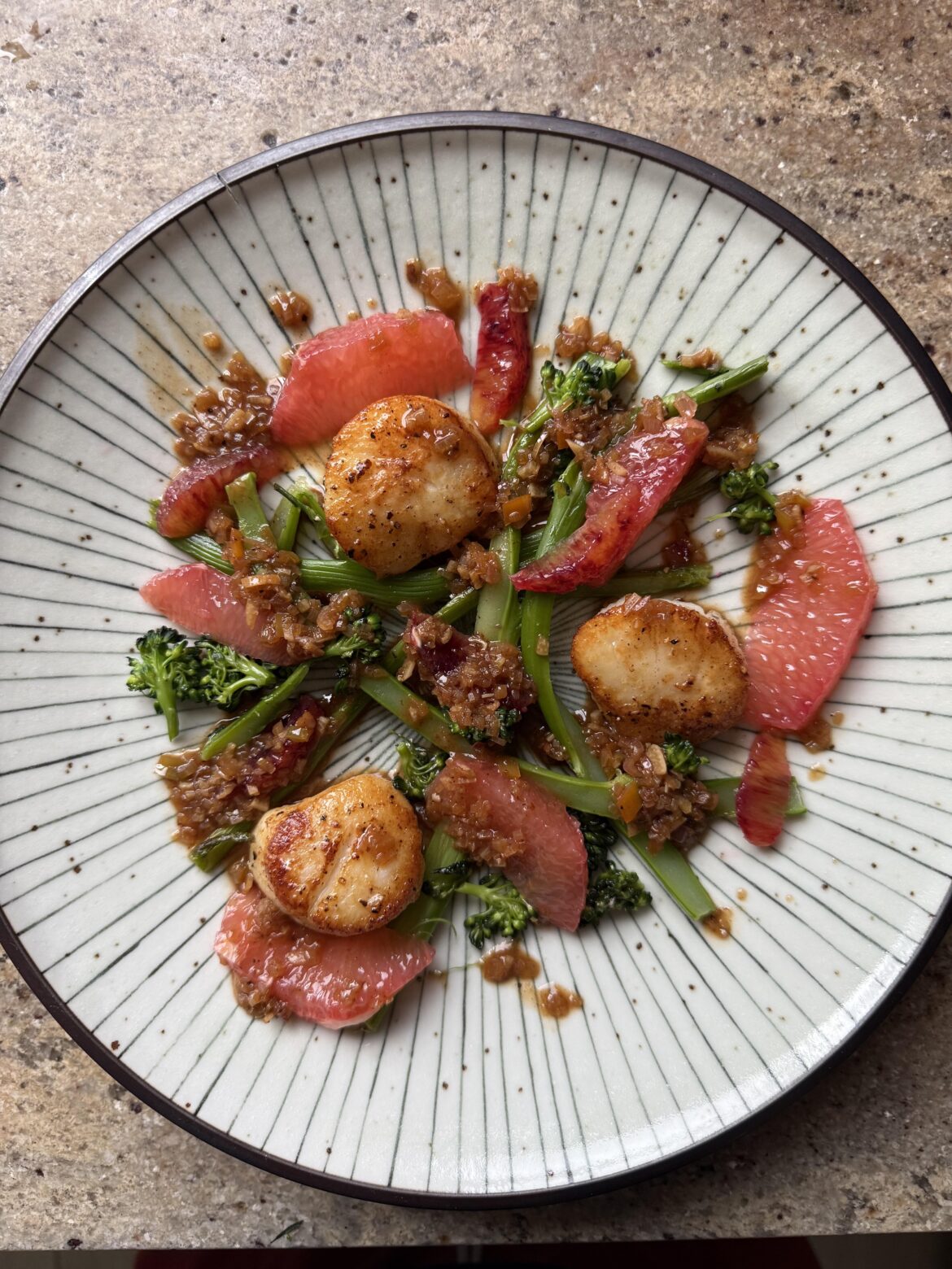 Scallops, broccolini and citrus