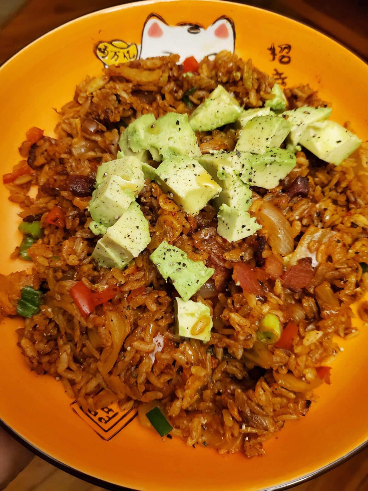 Another clean out the fridge kimchi fried rice with bacon.