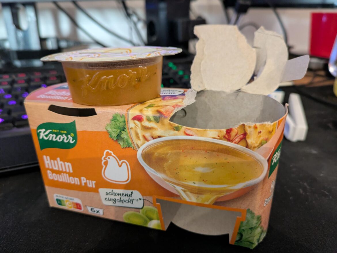 PSA: This is jellified chicken broth. Do: Put into boiling water. Do not: Put into luke warm tap water because you are lazy. You'll end up drinking a cup of barely chicken flavored water, followed by an extremely salty glob with consistency of a raw egg, and chicken fat flavor dialed up to 10.000.