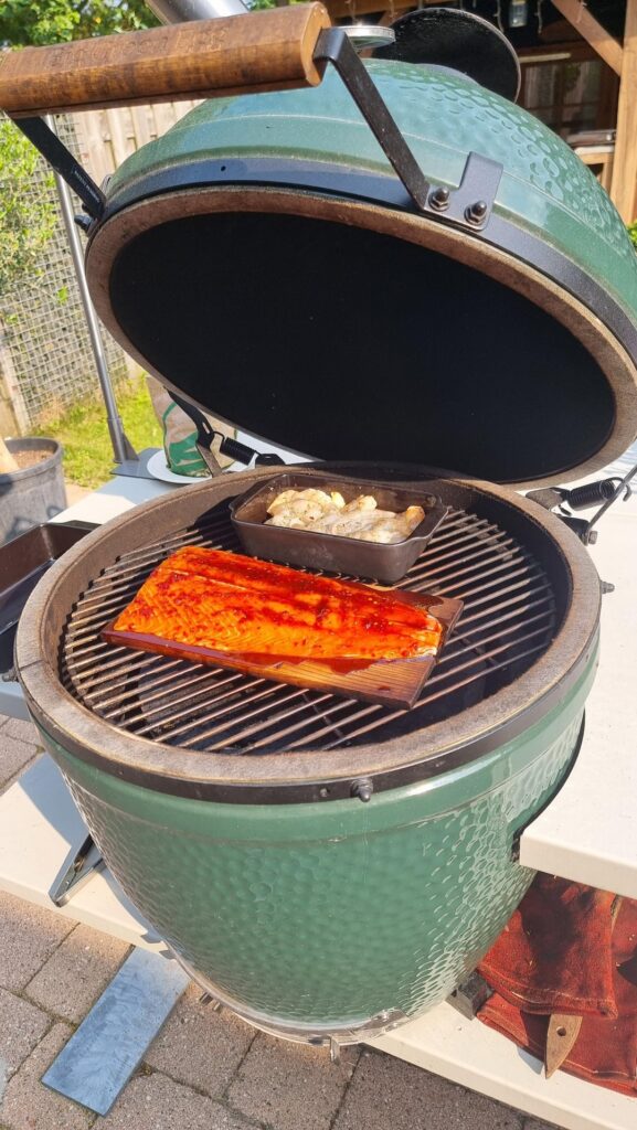 Salmon on cedar
