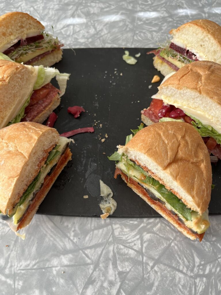 Salami Bunwich 3 Ways - Beet & Goat, Pickled Cabbage & Havarti, Pizza