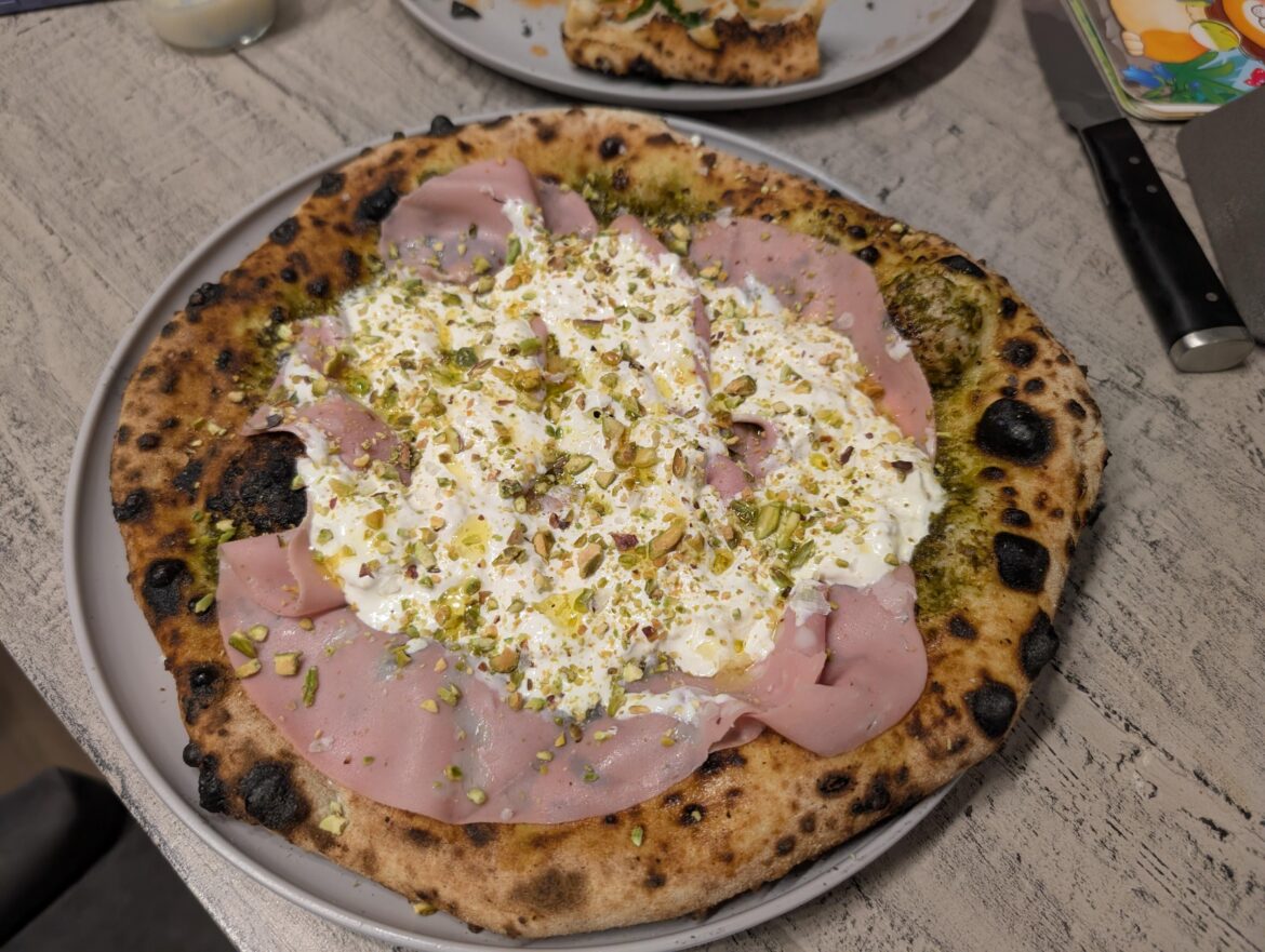 Mortadella and Stracciatella with pistachios