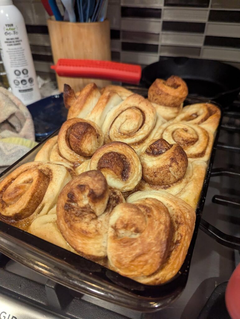 My latest batch of cinnamon rolls decided my dish was too small