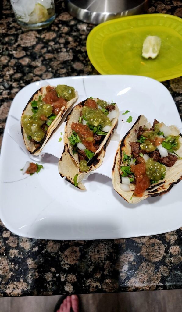 tacos de carne with homemade salsa