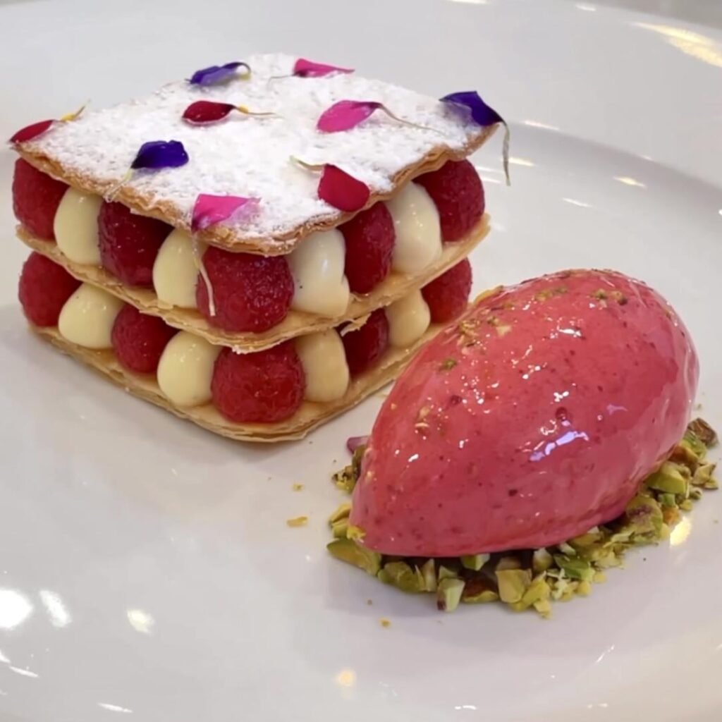 Raspberry, Vanilla & Pistachio Mille-feuille