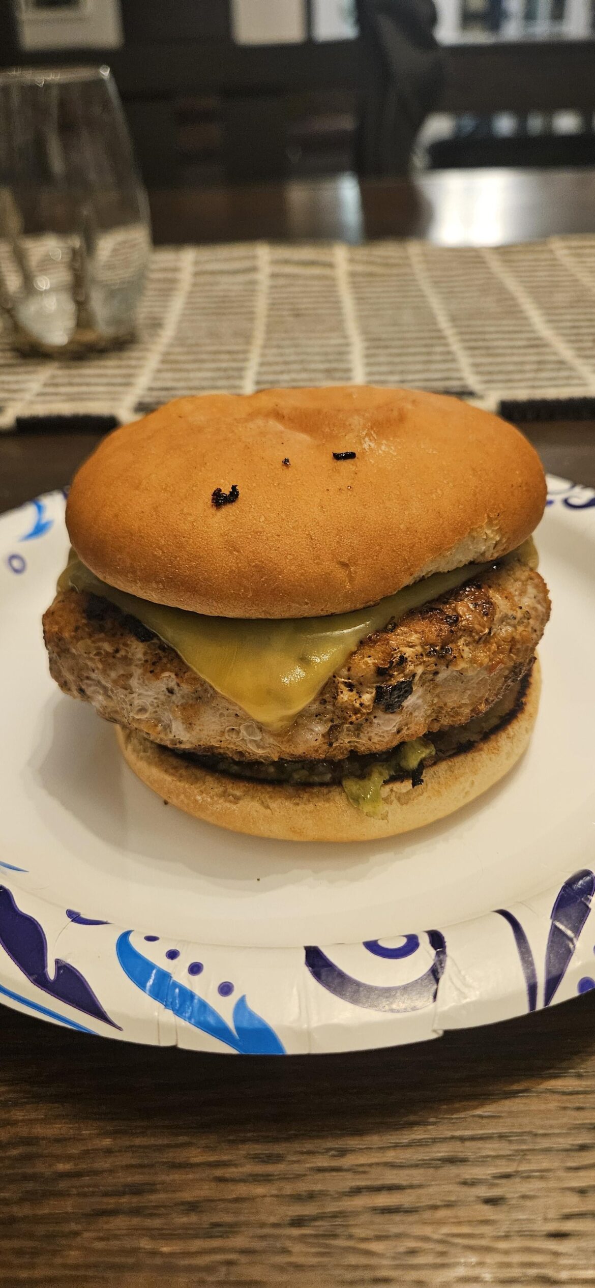 I wish it was beef but my LDL was 292 which is about 200 higher than it should be....so yeah. Here's my Turkey burger with pesto aioli and sundried tomatoes. Stuffed with provolone and topped with gouda.