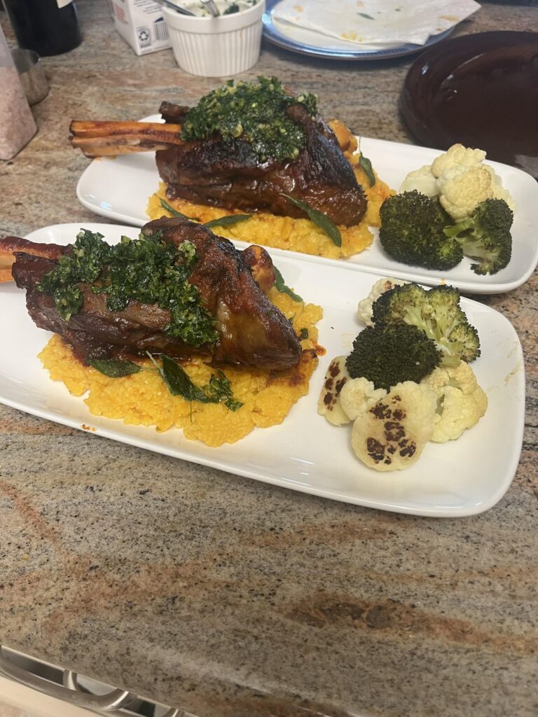 Lamb Shank Osobuco, Kabocha polenta with sage leaves and an orange and lemon zest gremolata