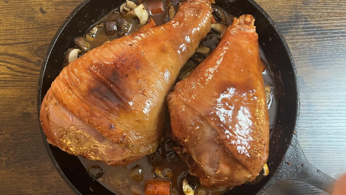 Glazed turkey lower leg.  Big drum sticks.