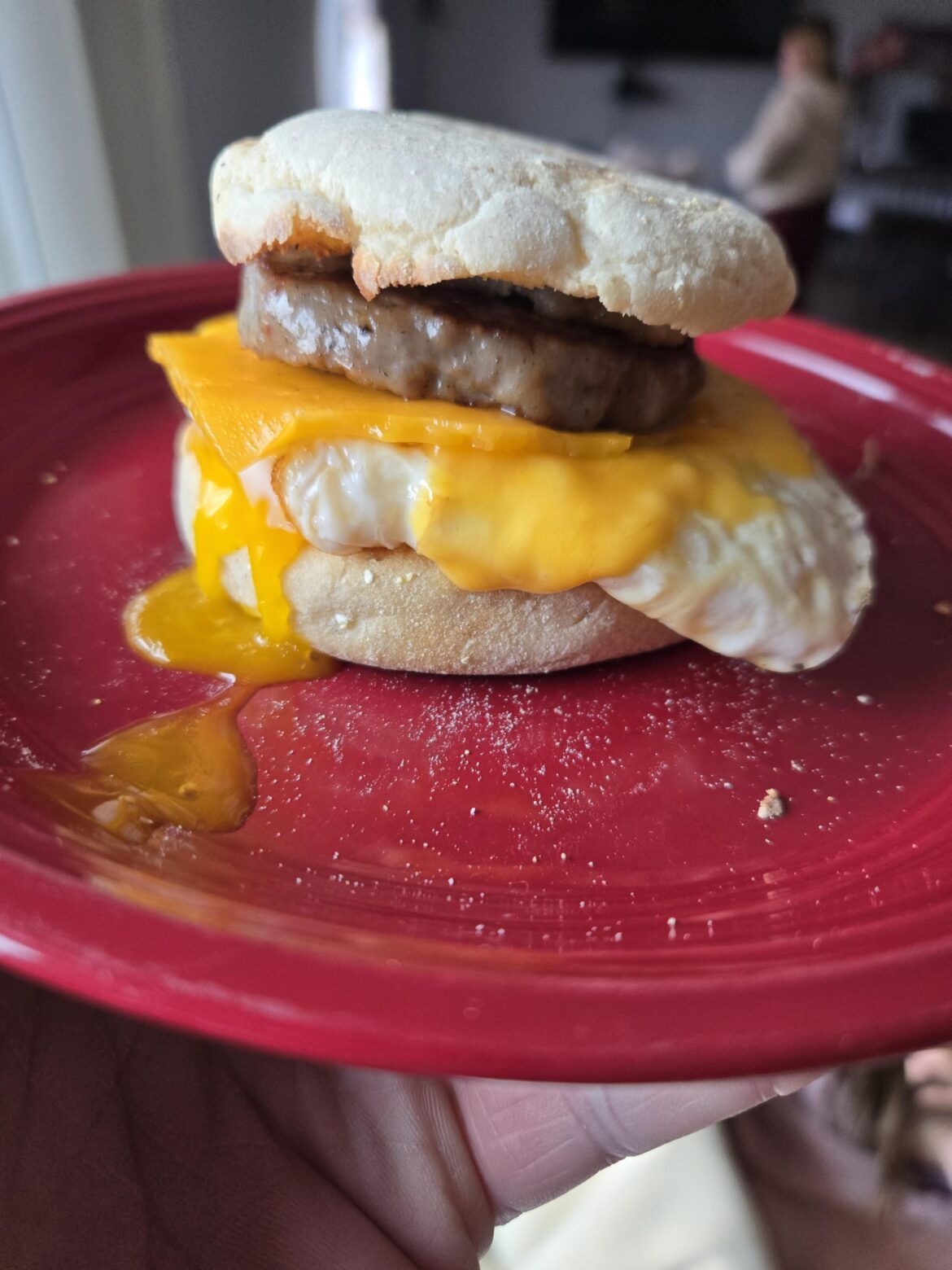 Sausage egg and cheese English muffin