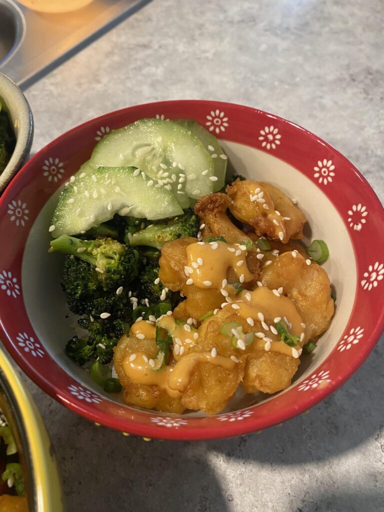 Sweet heat shrimp tempura bowl