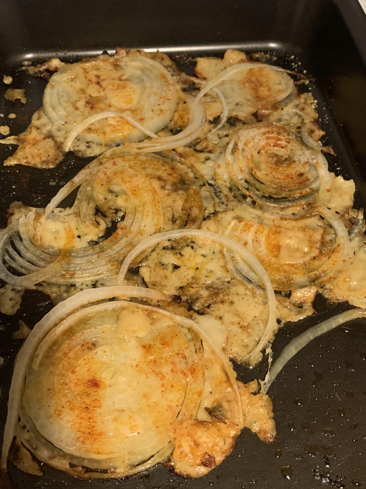 Made the onion + Parmesan rings/chips thing. So yummy!