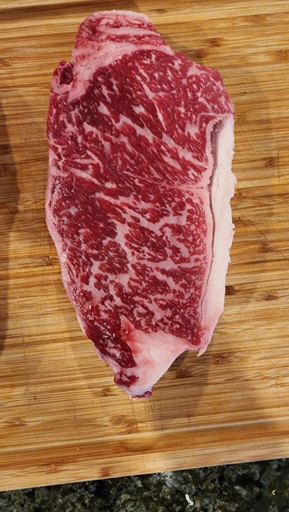 Wagyu reserve NY strip, 137F for 2.5 hours and an avocado oil sear.