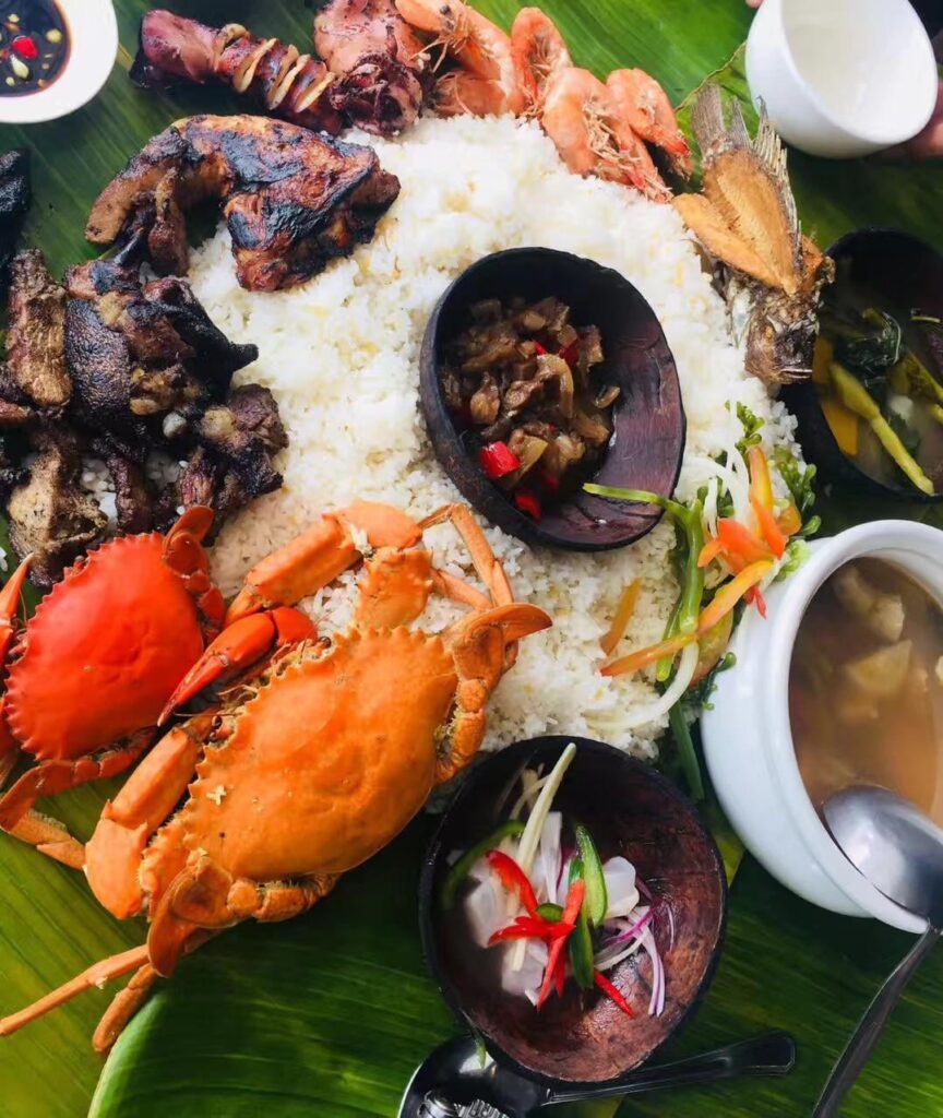 BBQ banana leaf rice platter from my hometown in Indonesia