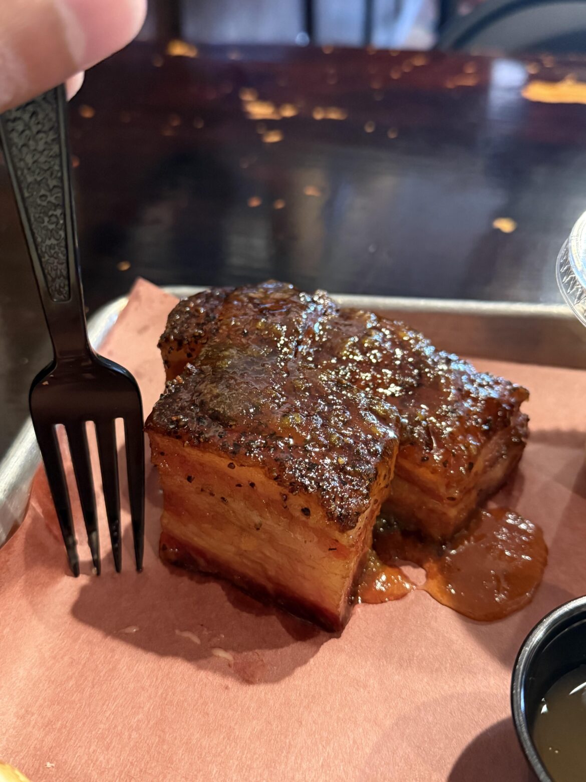 Peach Tea Pork Belly from Interstellar. Fork for scale.